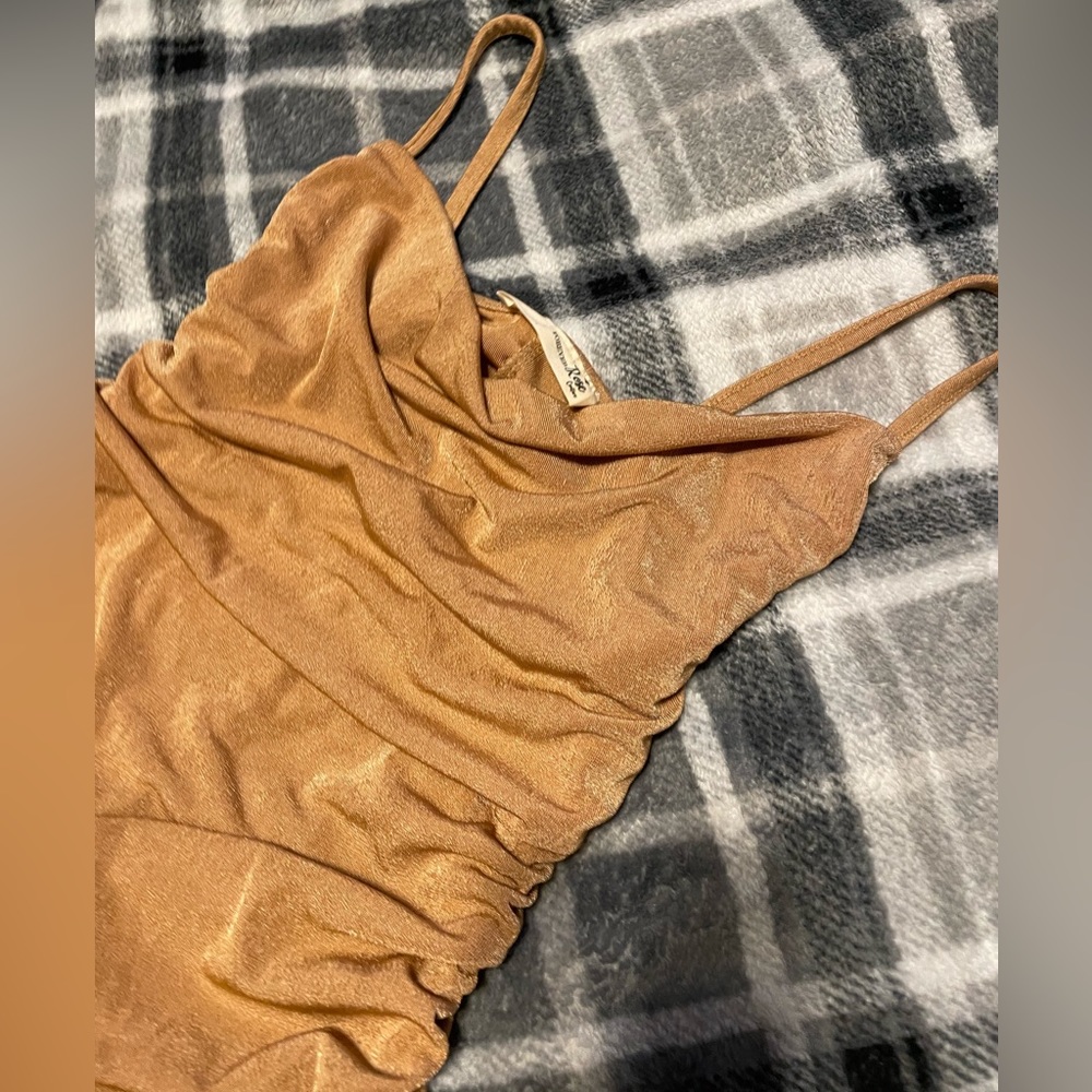 Long tan body con dress